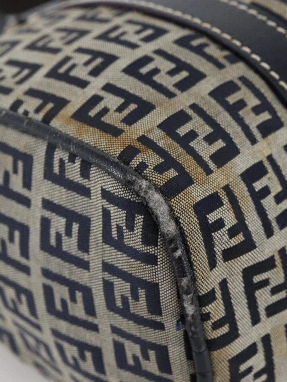 FENDI Zucchino Canvas Hand Bag Navy Silver Auth LNZ205 - Picture 13 of 16